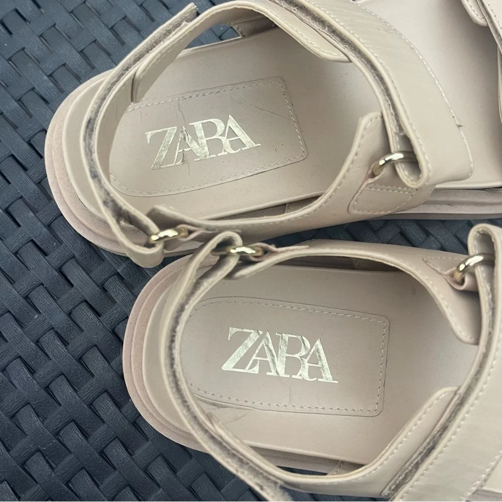 Zara Leather Platform Chunky Dad Sandals - Cream/Beige - Size 38 - Picture 9 of 10